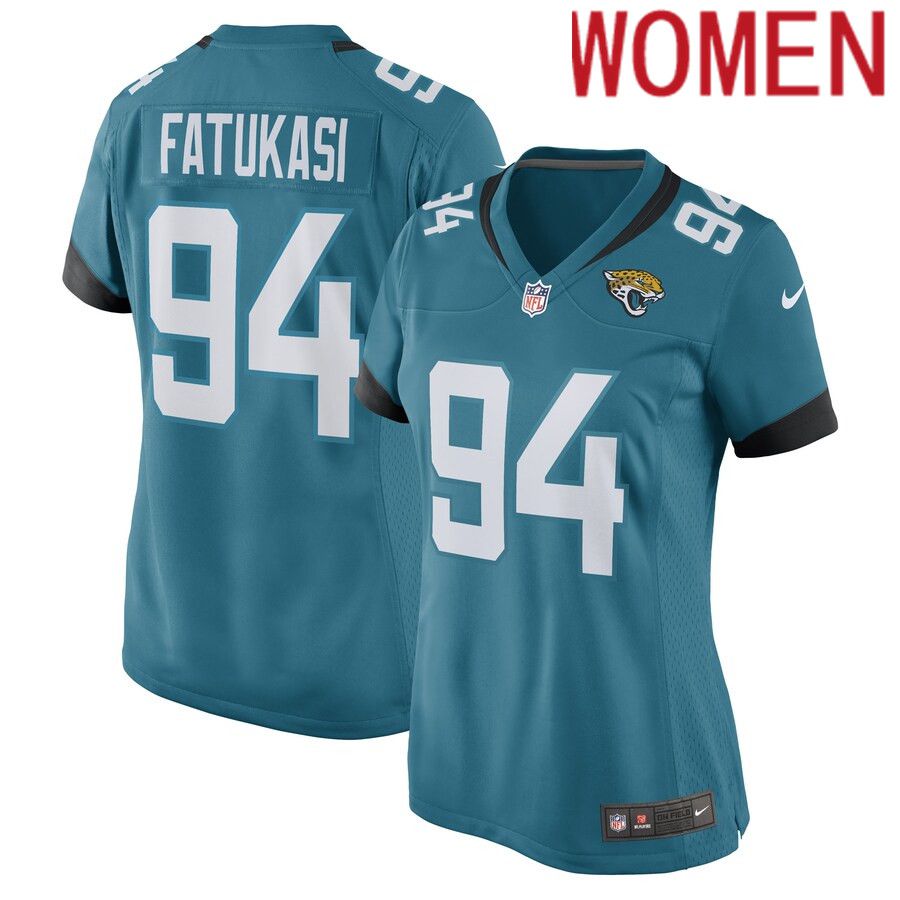Women Jacksonville Jaguars #94 Folorunso Fatukasi Nike Teal Game Player NFL Jersey->women nfl jersey->Women Jersey
